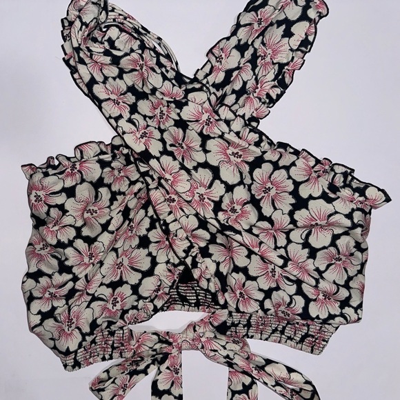 NWT Anthropologie Let Me Be Boho Floral Twisted Ruffle Halter Cropped Top Sz M - Picture 4 of 13